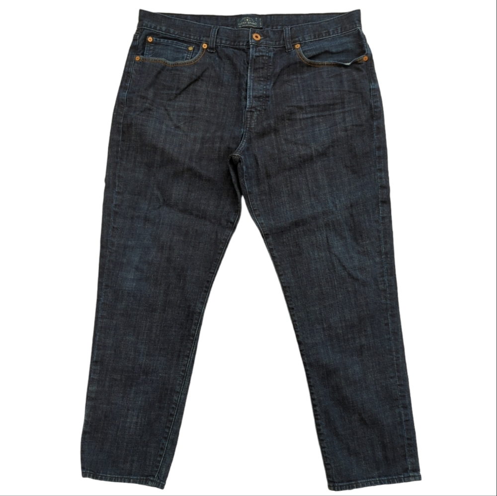 Lucky Brand 121 Heritage Slim blue denim jeans, button fly, men's 38x30